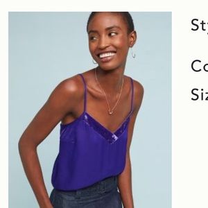 Anthropologie velvet trimmed cami purple